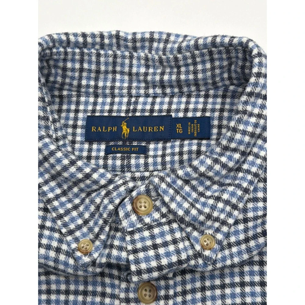 Polo Ralph Lauren Mens XL Blue Micro Check Cotton‎ Button Down Shirt Long Sleeve
